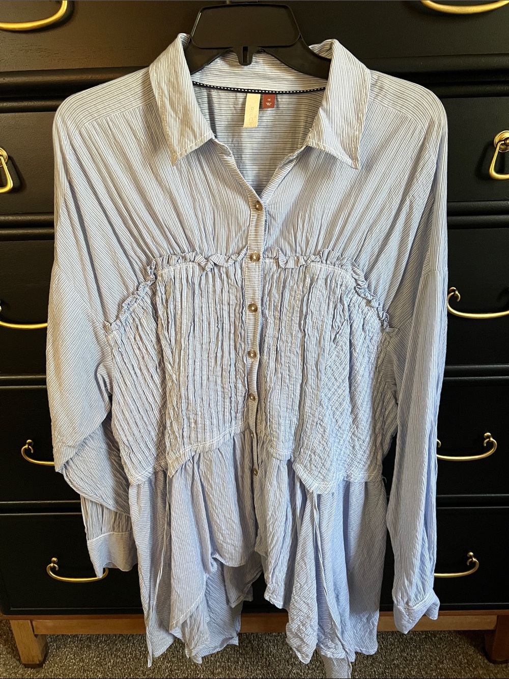 Pilcro Light Blue Striped Women's Button-Front Blouse
